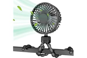 KOOPAO USB Kinderwagen Ventilator, Tragbarer Mini Handventilator Mit 3 Geschwindigkeiten 360° Drehung Akku betrieben Fan klein Clip Ventilator für Kinderwagen, Autositze, Zelt - Schwarz