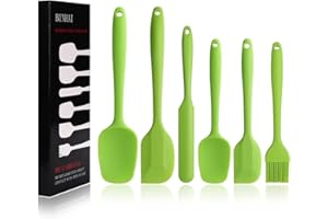 BINHAI Set spatole in silicone - Spatola in gomma verde antiaderente 6 pezzi con anima in acciaio inossidabile - Set di utensili da cucina per spatole termoresistenti per cottura