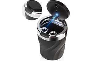 GENOSSEN Auto Aschenbecher, Aschenbecher Auto mit Federabdeckel, Tragbarer Edelstahl rauchfreien Aschenbecher mit LED Licht, für Autos Van Outdoors Camping (Schwarz)