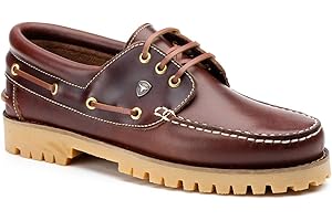 ERKIC Scarpe da barca da uomo, classiche, a 3 occhielli, in pelle marrone, marrone, 44 EU