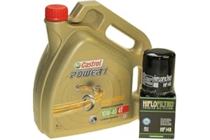 CITOMERX Castrol SAE 10W-40 Power 1 4T - Kit de cambio de aceite (4 L, incluye filtro de aceite Hiflo HF148, p. ej., para Yamaha FJR 1300, TGB 425, 525, 550)