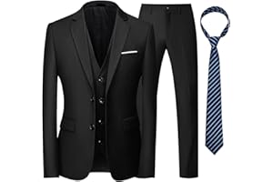 KUDORO Costume Homme 3 Pièces pour Mariage Business Slim Fit Smoking à Deux Boutons Blazer Veste et Pantalon Gilet avec Cravate