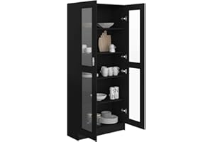Festnjght Vitrinas Salón Aparador de Cocina Armario Cocina de Almacenaje Estantería Librería Alta con 2 Puertas de Vidrio Armario Multiuso para Cocina Oficina Estudio 82,5x30,5x185,5 cm Negro