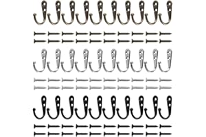 AIFUDA 30 pezzi Appendiabiti a parete Gruccia Attaccapanni con 60 viti (Nero, Argento, Bronzo)