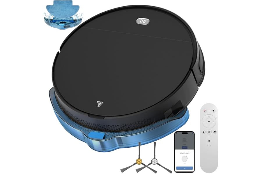 Yigars 2026 Robot Aspirapolvere Lavapavimenti 2in1 Robot Aspirapolvere con Fino a 4500Pa 120 Minuti 7,8cm Ultra Sottile App/Alexa Anti-groviglio Ideale per Pulizia Domestica/Peli Animali-Nero