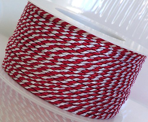 KORDEL 50m x 2mm rot - weiß Drehkordel KORDELBAND Dekoband SCHLEIFENBAND Schnur