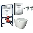 Anas Grohe 0.82m Concealed Cistern Wc Frame 38773000 with RAK Resort Wall Hung Toilet Pan and Soft Close Seat