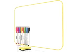 DumanAsen Tableau blanc double face effaçable à sec avec stylos et effaceur pour enfants, maison, école, bureau et apprentissage à distance Jaune 42 x 30 cm