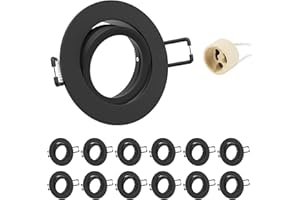 Doughelec Cornice Faretti incasso cartongesso GU10 Orientabili Alluminio Nero, Portafaretto Faretto led da incasso per cartongesso incl.portalampada GU10 Rotondo 68mm per LED, 60-75mm 230V 12 Pezzi