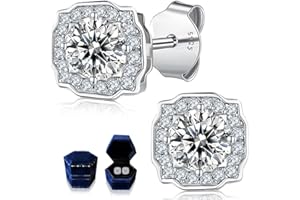 FEIKFEIZ Damskie kolczyki Moissanit z 1CT Moissanit Diamant, wykonane laboratoryjnie, ze srebra próby 925 z 18-karatowym białym złotem - platerowanie. Srebrne kolczyki, pomysł na prezent na biżuterię., 2CT