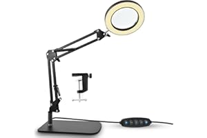 STRBDYI Lupe mit Licht und Ständer, 10X LED Lupenleuchte mit Klemme, LED Lupenlampe mit 5 Farbmodi Dimmbare, Lampe mit Lupe für handwerkliche Reparaturen & Nahaufnahmen (Rechteck)