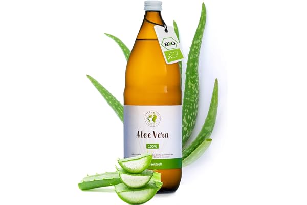 Mother Earth Products Jus d’Aloe Vera 100% BIO | pelé à la main, de l’intérieur de la feuille| Riche en ingrédients naturels | Moyenne 1200mg/l Aloverose | Bouteilles en verre | 1000ml
