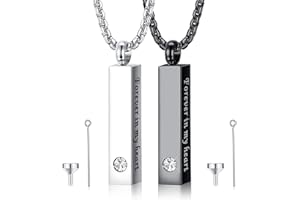 CASSIECA 2 Pcs Urn Necklace for Ashes Men Women Keepsakes for Ashes Black Silver Stainless Steel Bar Pendant Necklace Memorial Cremation Jewelry for Lost Love with Engraved Saying