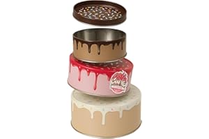 Suck UK Caja de almacenamiento para tartas, almacenamiento de pasteles anidados, lata redonda para galletas, tarro de galletas novedoso, recipiente de metal con tapa hermética, bonito juego de