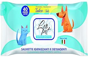 Leopet Lot de 40 lingettes désinfectantes et nettoyantes pour chiens et chats au parfum de talc