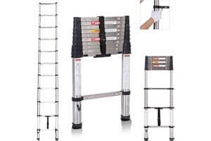 Teleskopische Leiter 3.2m,BOWEITI Erweiterung Schritt Leiter EIN-Knopf-Retraktion,Edelstahl zusammenklappbare Leiter Slow Down Design für Home RV Loft,330 lbs Max Kapazität