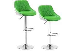 WOLTU Bar Stools Green+White Bar Chairs Breakfast Dining Stools for Kitchen Island Counter Bar Stools Set of 2 pcs Leatherette Exterior, Adjustable Swivel Gas Lift, Steel Footrest & Base