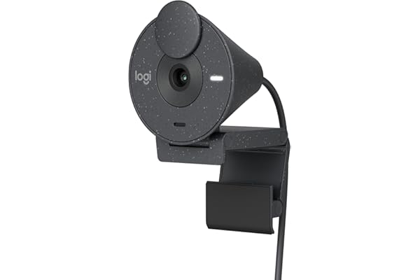 Logitech Brio 300 Webcam Full HD avec confidentialité, micro à réduction de bruit, USB-C, Certifié pour Zoom, Microsoft Teams, Google Meet, Correction automatique de l’éclairage - Graphite