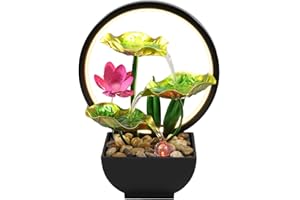 JETHMA Tabletop Fountain 3-Tiers Leaf Small Waterfall Fountains Indoor Water Fountain with Rocks and LED Ring Lights, Desktop Fountains for Meditation Relaxation Home Bedroom Living Room Office Decor