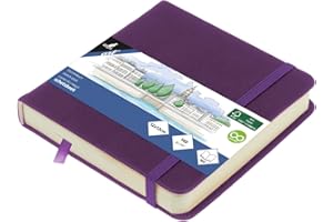 Kangaro - Blocco da disegno, 12 x 12 cm, in poliuretano, copertina rigida, 80 fogli, 140 grammi, carta color crema con elastico e nastro