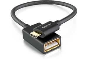 deleyCON 0,1m USB 2.0 OTG Câble D'Adaptateur Nylon + Connecteurs Métalliques Micro USB sur USB Câble de Données Connecte Smartphone & Tablette avec Clé USB - Noir