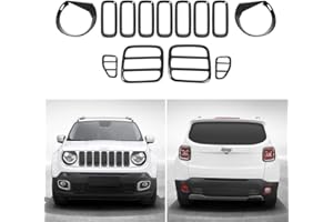 KKONE 13PCS Angry Bird Headlight Covers & Grille & Tail light Trim Cover Bezel for Renegade 2015 2016 2017 2018 (Black) (Style A)