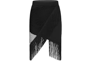 TiaoBug Gonna da Latino Americano Donna Gonna Irregolare da Ballo Moderno Jazz a Frange con Nappa per Ballerina Gonna da Tango Cha Salsa Samba Rumba Vita Elastica S-XXL