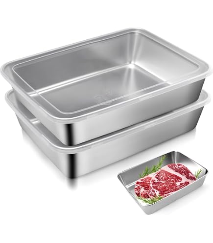 Lot De 3 Boîtes Alimentaires En Inox Avec Couvercle - 25x20x5 Cm - Conservation, Micro-ondes (corps), Lave-vaisselle - Sans BPA
