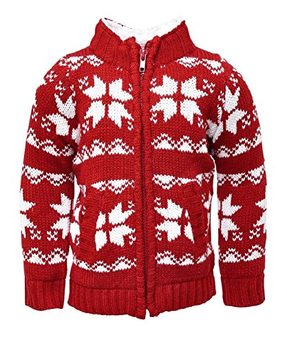 Minoti Baby & Toddler Boys Nordic Snowflake Zip Up Chunky Knitted Cardigan (12-18 months, Red)