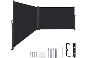 Froadp 180x600cm Auvent Store Latéral Rétractable Robuste Polyester Protection Brise-Vue Soleil Logement et Soutien Post en Aluminium Extensible Stores pour Patio Balcon Terrasse(Anthracite)