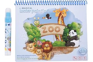 TNFEEON Water Drawing Coloring Painting Book Doodle Reusable Water-Reveal Activity Pads Baby Kids Toys Early Education with Pens for Kids[Zoo]