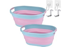 Ruucy 2 Pezzi 24 L Bacinella Pieghevole Bucato Grande, Bacinella Pieghevole Campeggio Plastica, Bacinella Bucato Richiudibile, Cesta Bucato Utilizzabile Come Contenitore O Secchio Per Pulizia (Rosa)