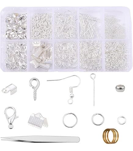 SOFPLATE 520 pz Orecchini A Cerchio di Perline Orecchino In Argento Forniture Kit per Orecchie A Goccia Rotonde In Ottone con Anelli di Salto Aperti Componenti per Gioielli Fai Da Te Creazione