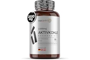 ‎MAXMEDIX Aktivkohle Kapseln - Aus Kokosnussschale - 2000mg pro Tag - Für Blähungen & eine normale Verdauung (EFSA) - 180 Kapseln - 1 Monat Vorrat - Natürliche Zutaten - Geprüft in Deutschland - maxmedix