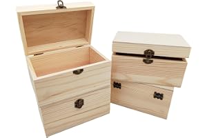 Anktily 4-pack oavslutad trälåda, 15 x 10 x 8 cm rustik liten trälåda med låslås gör-det-själv hantverk förvaringsbox för dek