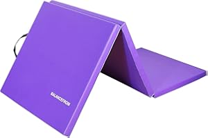 BalanceFrom Three Fold Folding Exercise Mat with Carrying Handles for MMA, Gymnastics and Home Gym Protective Flooring, 1.5-Inch Thick, 180x60cm/6x2ft, Purple