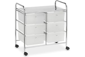 IDIMEX Caisson sur roulettes GINA Chariot avec 6 tiroirs en Plastique Blanc Transparent et 1 étagère, Meuble de Rangement pour Salle de Bain en métal chromé