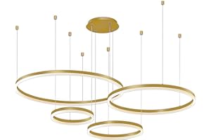 YYUTLUO Lampadario LED Moderno DIY Cerchio | 4 Oro Anelli :20+40+60+80cm=100W | Illuminazione A Sospensione LED In Metallo+Acrilico Telecomando Dimmerabile Lampada Sospensione Soffitto Rotondo