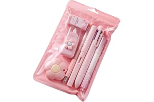 AFOXON 7 Pcs Cute Pink Stationery Set Kawaii School Supplies Office Supplies Including Ballpoint Pens Pencil Eraser Stationery Kit