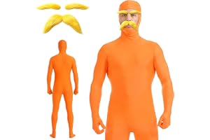 Lorax kostym kvinnor och män, orange helkroppsdräkt för halloween (165–170 | Open Face Cosplay jumpsuit, unisex grön screen kostym med skägg & ögonbryn, Slenderman bodysuit för karneval cosplay party