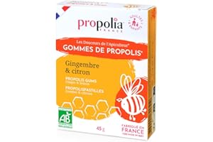 PROPOLIA - Bio - Gommes de Propolis, Gingembre & Citron - Apaise la gorge et rafraîchit l'haleine - Complément alimentaire - 100% naturel - Fabriquées en France - 45 g