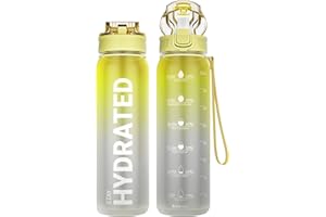 Sahara Sailor Trinkflasche, 1L Sport Trinkflasche Weithals mit Abnehmbarem Strohhalm und Silikonausguss, 1 liter Motivation Trinkflasche mit Zeitmarkierung, Tritan, BPA Frei (1 Flasche)