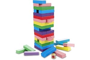 Comius Sharp Farbe Wackelturm, Bunt Holz Wackelturm Stapelturm Holz Brettspiel, Klassische Lernspielzeug Bausteine Stapelspiele Familienspaß Spiele Spieleklassiker für die Ganze Familie (48 Stck)