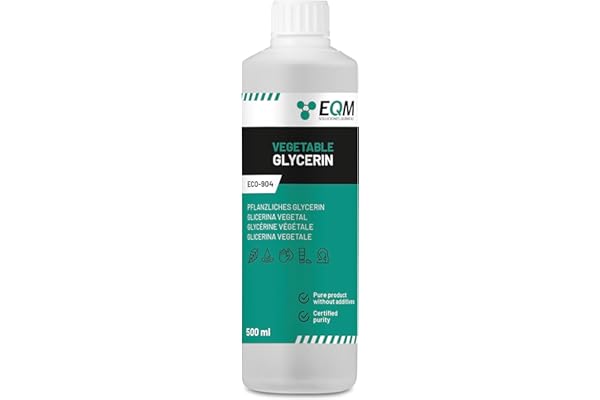 EQM - ECO-904 - Glycérine Végétale - 500 ML - Pureté 99,5% Glycérol 100% Naturelle - Hydratant naturel pour les cheveux et la peau - Idéale pour les savons, shampooings, crèmes.