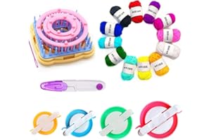 RRIGO Telar de flores, juego de telares de tejer de 9 piezas Kits de artesanía de hilo de lana DIY Herramienta para calcetines Guantes Sombreros +4pcs pom pom maker + Hilo de 12 colores + 1pcs tijeras(D)