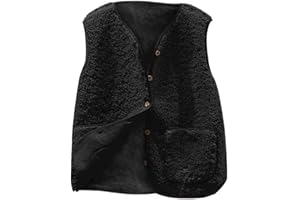 SUSENSTONE Gilet en Molleton Polaire Doux sans Manche Coupe Classique Femme Grandes Filles Couleur Unie Blouson Mode Bouton Matelassée sans Manches Veste avec Poches