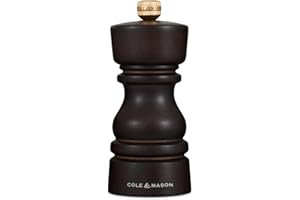 Cole & Mason H233015 London Młynek do soli z drewna czekoladowego, niekorodujący mechanizm ceramiczny, młynek do soli z regulowanym mieleniem, drewno bukowe, 130 mm, młynek do przypraw, mechanizm
