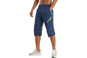 KEFITEVD Pantalones cortos de secado rápido para hombre, 3/4, para senderismo, verano, delgados, capris con 4 bolsillos con cremallera