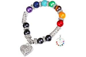 YIWEIYA 10 MM Beads 7 Chakra Healing Balance Stone Beaded Bracelet Yoga Balancing Reiki Healing Bracelet with Jewelry Bag and Gift Box Packaging