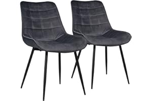 Happy Garden Lot de 2 chaises de Salle à Manger Louise en Velours Gris. Chaise de Cuisine avec Assise rembourrée et Pieds en métal Noir.